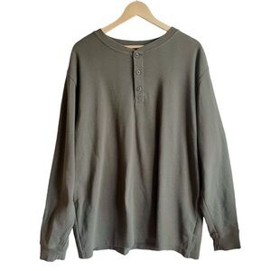 L.L. Bean Henley Long Sleeve Shirt XL Green 100% Cotton